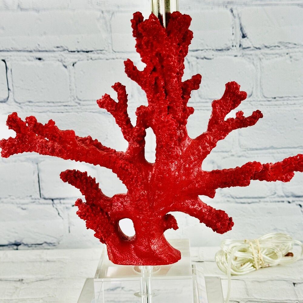 Broyhill Red Corral Lucite Reef Nautical Coastal Beach Table Lamp & Shade - Picture 4 of 16